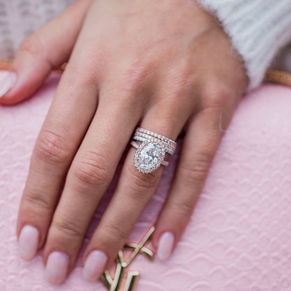 Oval Halo & Pave Lab Grown Diamond Engagement Ring