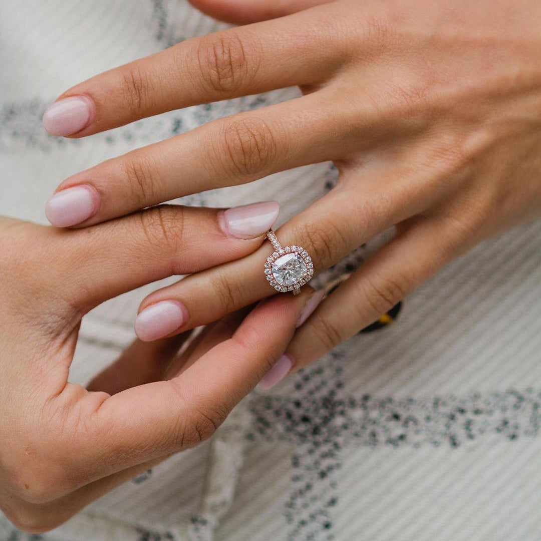 Cushion Halo & Pave Lab Grown Diamond Engagement Ring