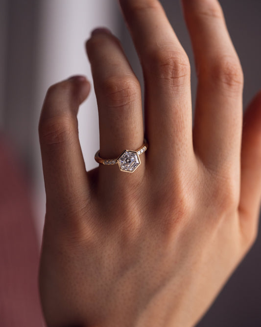 1.15 CT Hexagon Cut Pave Lab Grown Diamond Engagement Ring