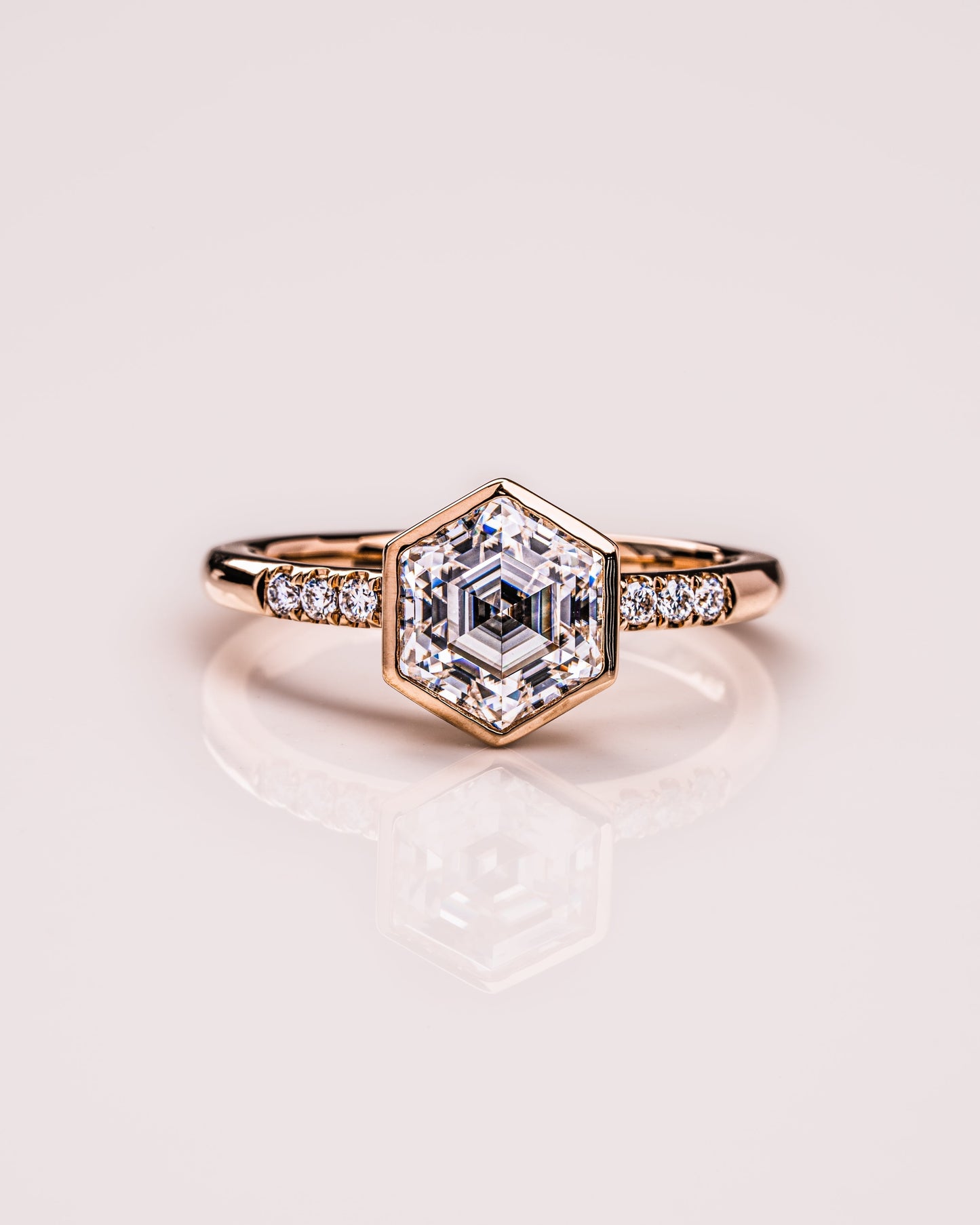 1.15 CT Hexagon Cut Pave Lab Grown Diamond Engagement Ring
