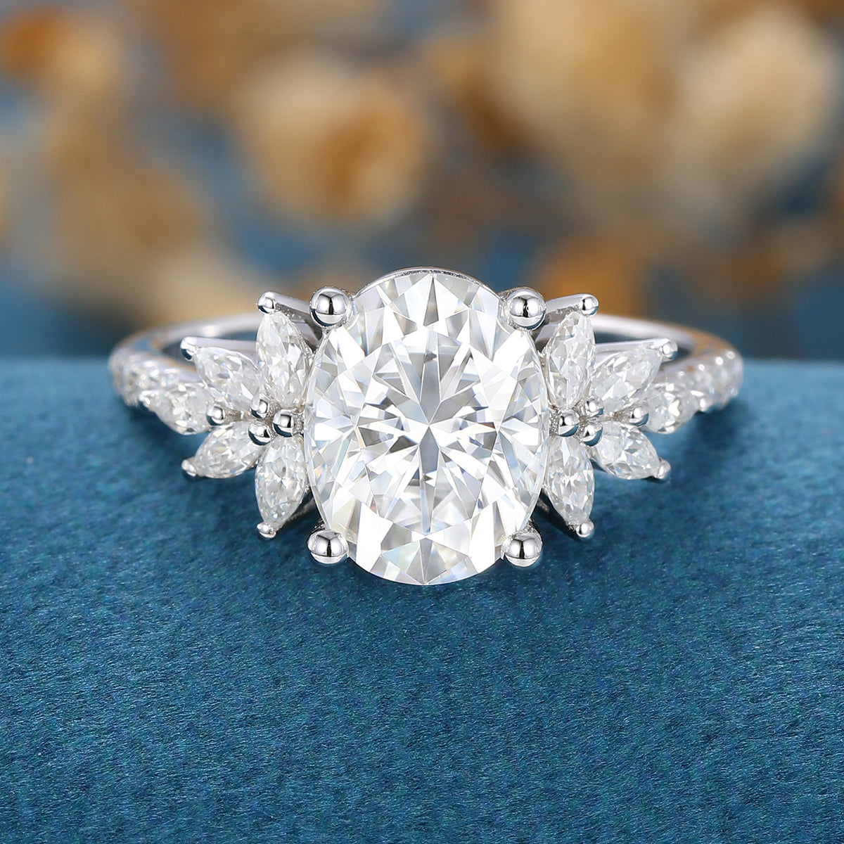 Oval Cluster Lab Grown Diamond Engagement Ring
