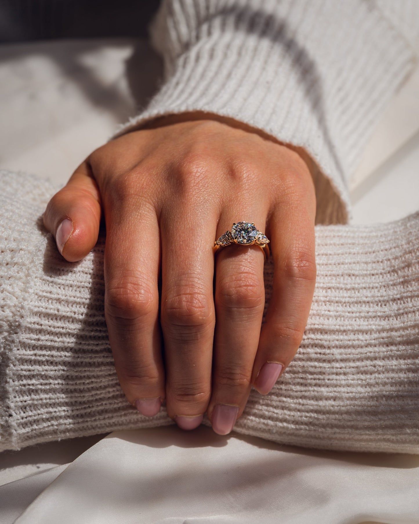 3.08 CT Round Three Stone Lab Grown Diamond Engagement Ring