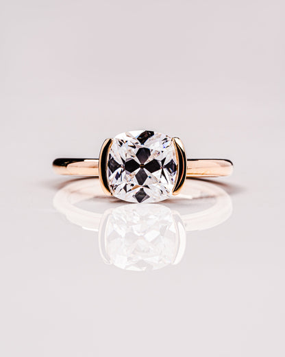 2.54 CT Cushion Half Bezel Solitaire Lab Grown Diamond Engagement Ring