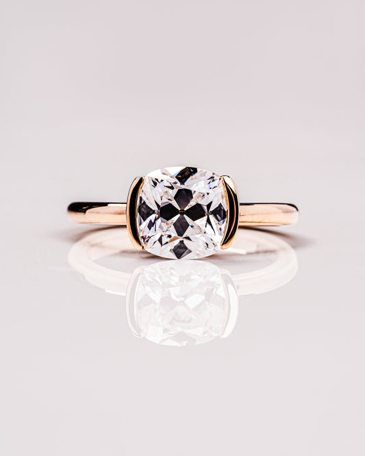 2.54 CT Cushion Half Bezel Solitaire Lab Grown Diamond Engagement Ring