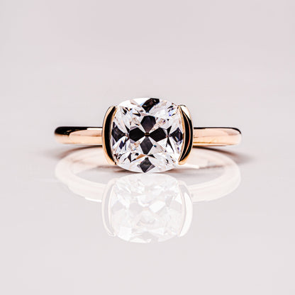 Cushion Solitaire & Half Bezel Moissanite Engagement Ring