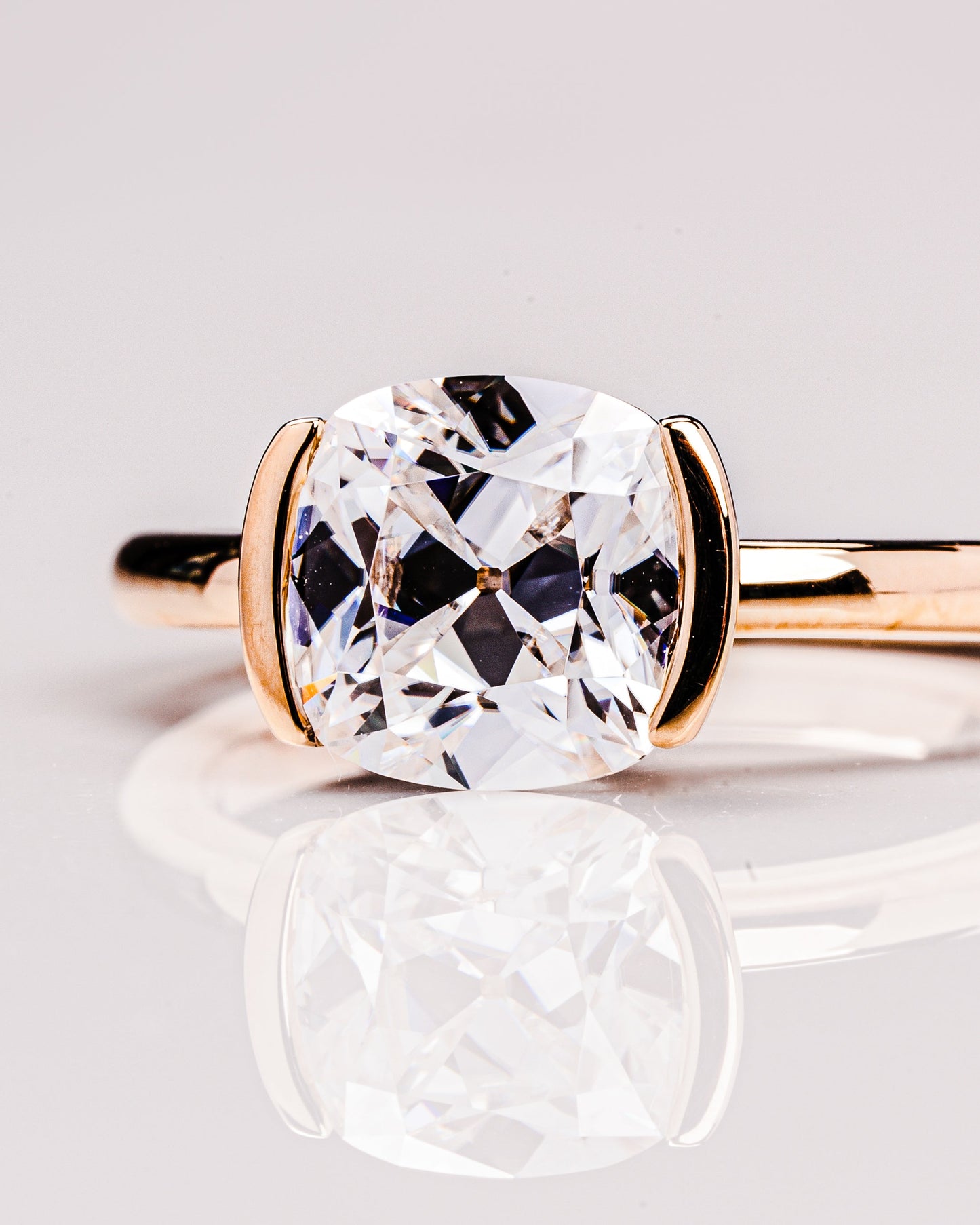 2.54 CT Cushion Half Bezel Solitaire Lab Grown Diamond Engagement Ring