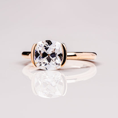 Cushion Solitaire & Half Bezel Moissanite Engagement Ring