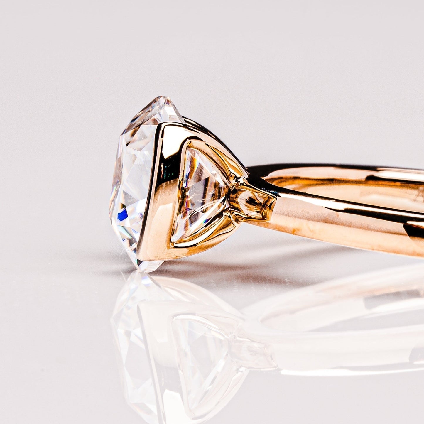 Cushion Solitaire & Half Bezel Moissanite Engagement Ring