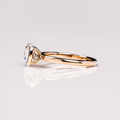 Cushion Solitaire & Half Bezel Moissanite Engagement Ring
