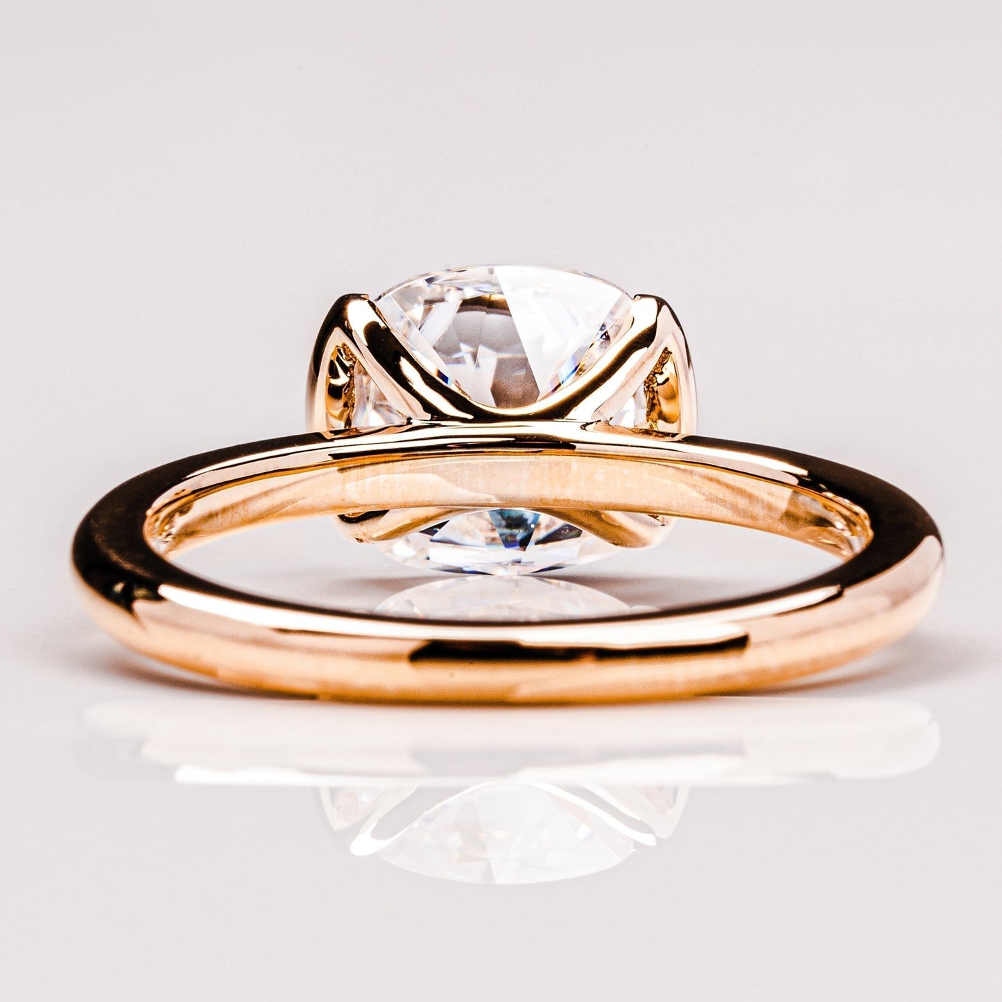 Cushion Solitaire & Half Bezel Moissanite Engagement Ring
