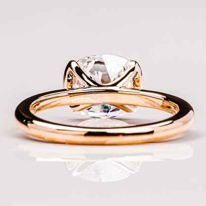 Cushion Solitaire & Half Bezel Moissanite Engagement Ring
