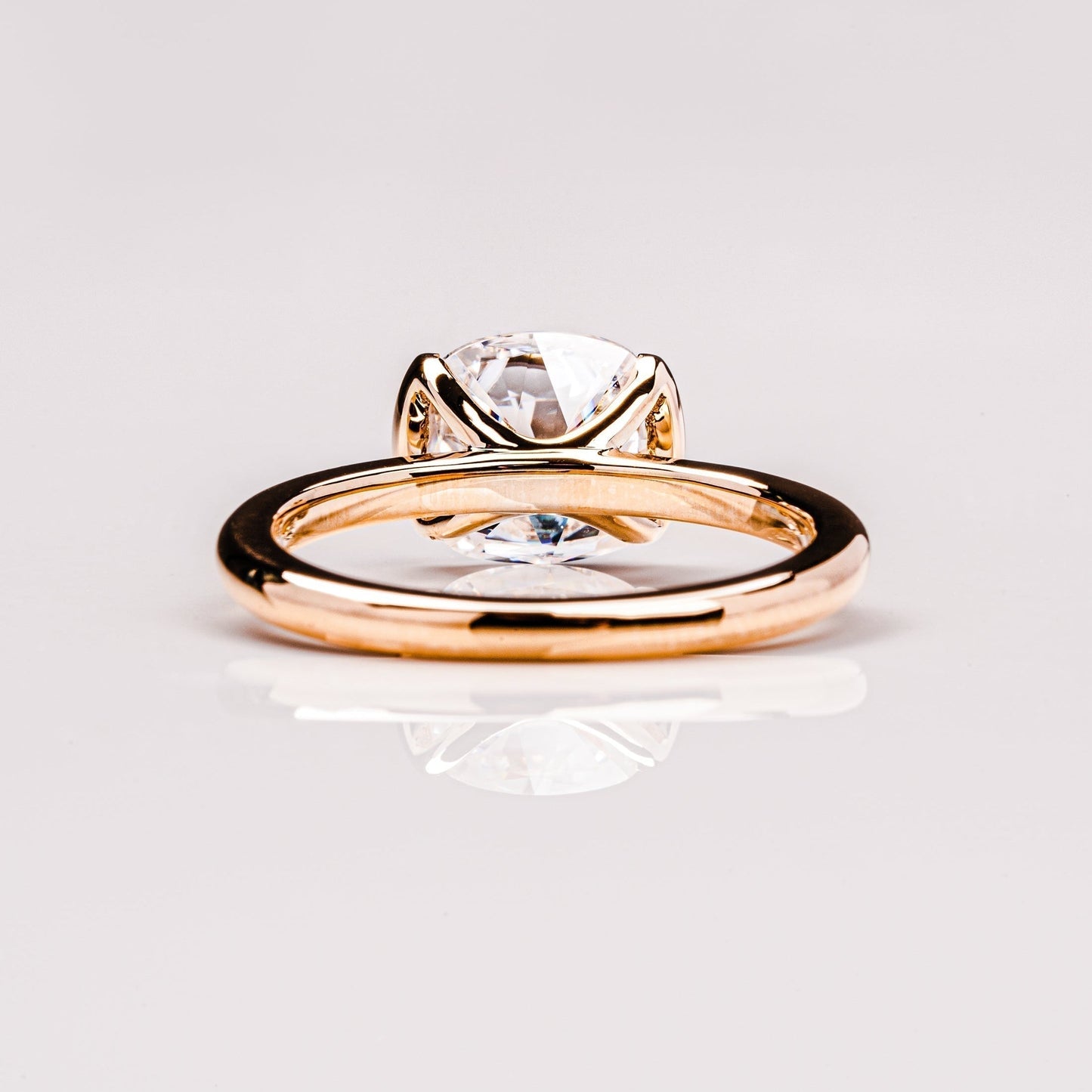Cushion Solitaire & Half Bezel Moissanite Engagement Ring