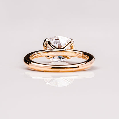 Cushion Solitaire & Half Bezel Moissanite Engagement Ring