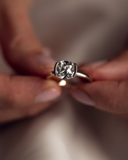 2.54 CT Cushion Half Bezel Solitaire Lab Grown Diamond Engagement Ring