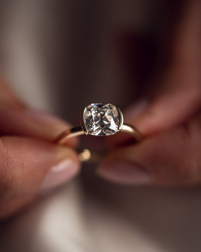 2.54 CT Cushion Half Bezel Solitaire Lab Grown Diamond Engagement Ring