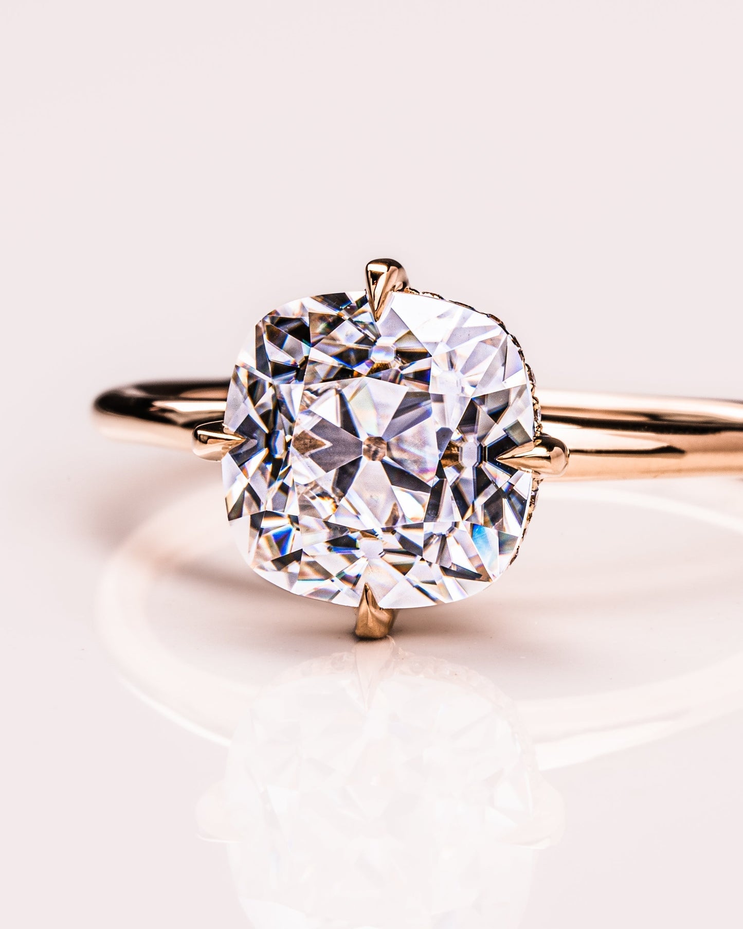 2.54 CT Cushion Cut Lab Grown Diamond Engagement Ring With Hidden Halo Setting