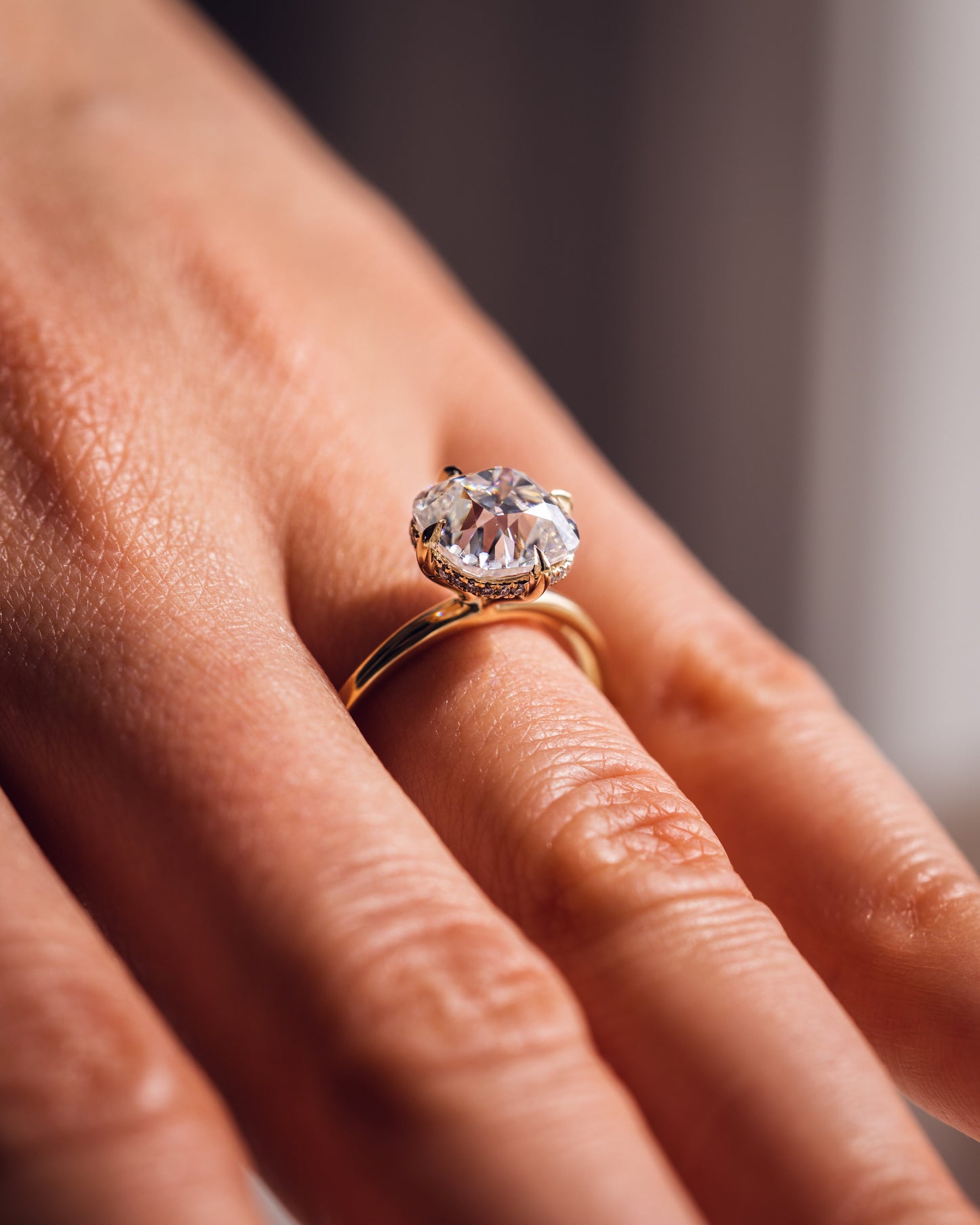 2.54 CT Cushion Cut Lab Grown Diamond Engagement Ring With Hidden Halo Setting