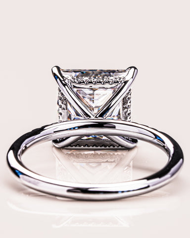 2.87 CT Princess Cut Moissanite Solitaire Engagement Ring With Hidden Halo Setting 11