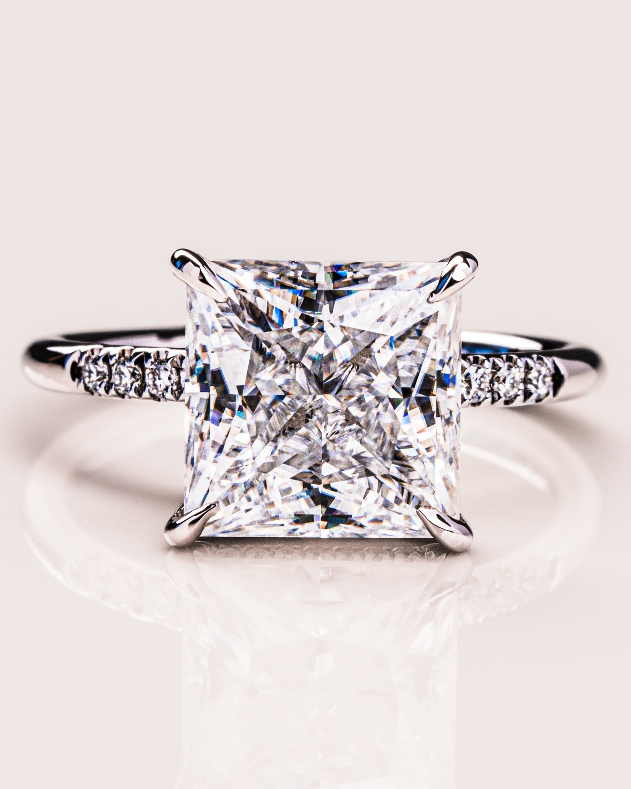 2.87 CT Princess Cut Moissanite Solitaire Engagement Ring With Hidden Halo Setting 7