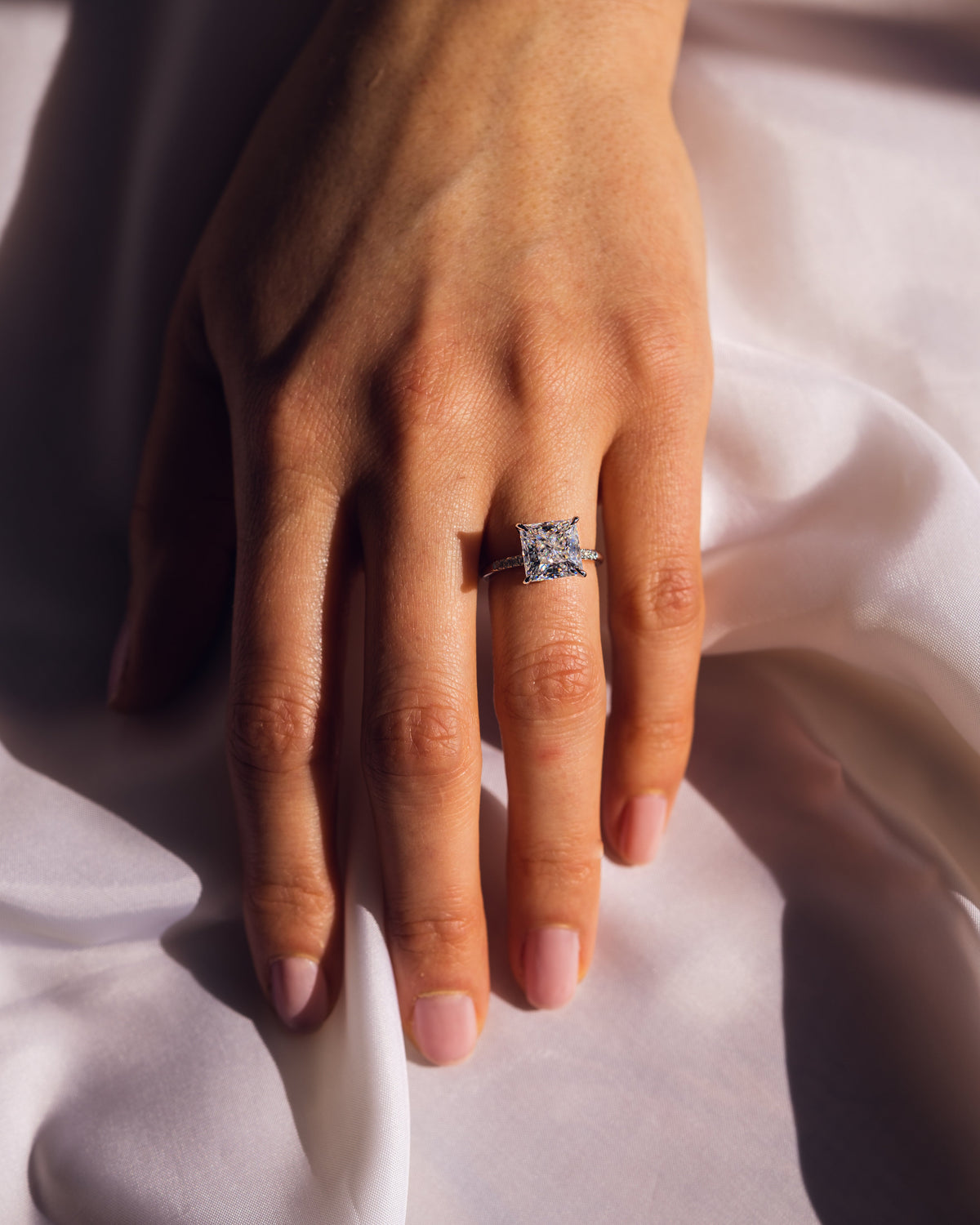 2.87 CT Princess Cut Moissanite Engagement Ring With Hidden Halo Setting