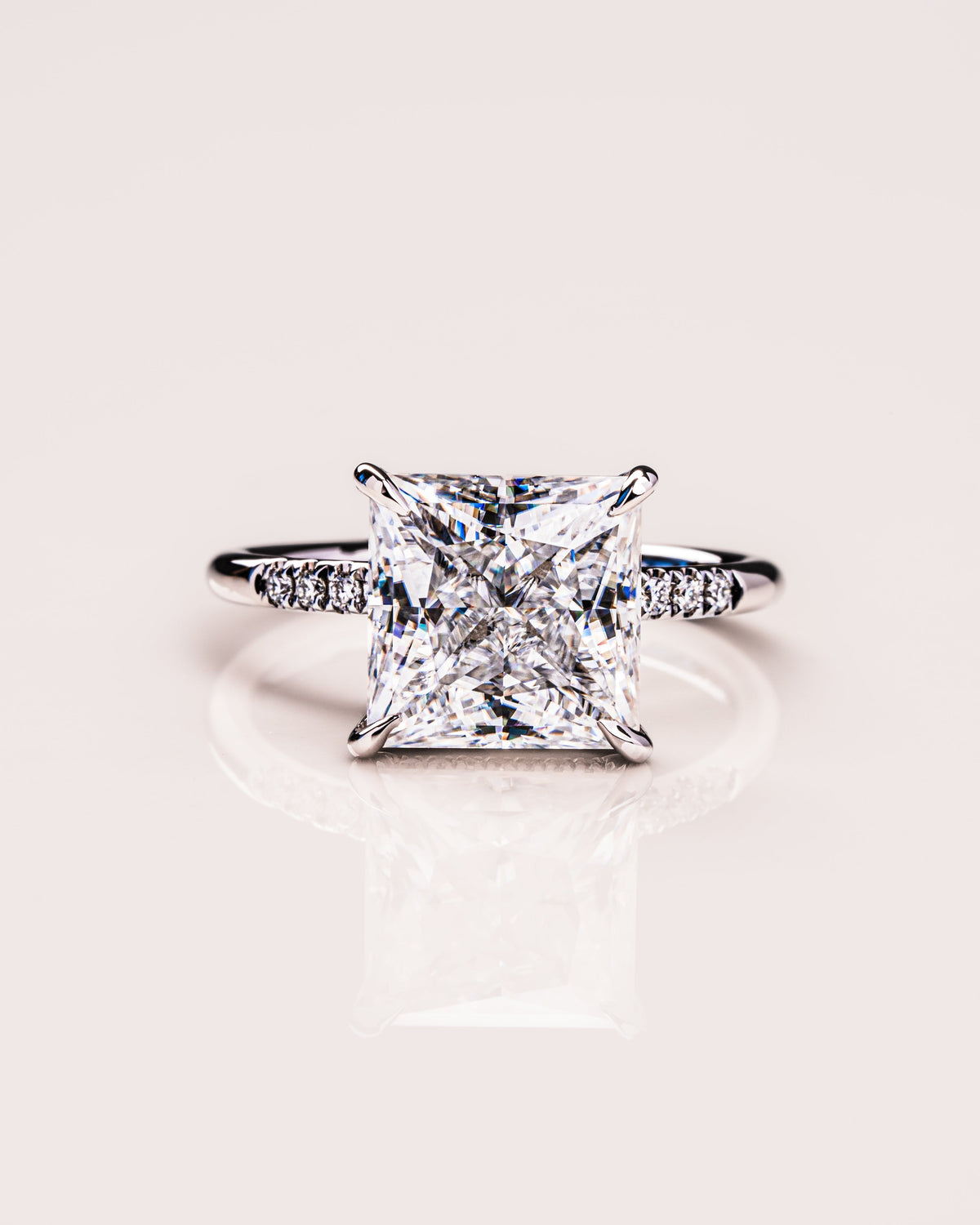 2.87 CT Princess Cut Moissanite Solitaire Engagement Ring With Hidden Halo Setting 1