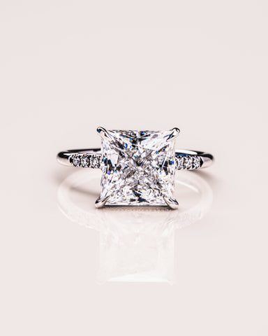 2.87 CT Princess Cut Moissanite Solitaire Engagement Ring With Hidden Halo Setting 1