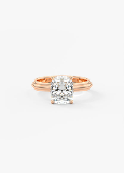 Cushion Solitaire Triple Shank Lab Grown Diamond Engagement Ring