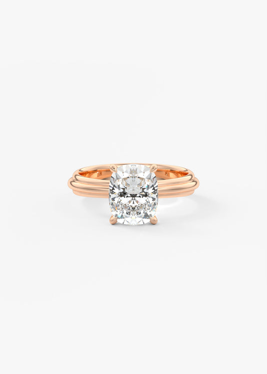 Cushion Solitaire Triple Shank Lab Grown Diamond Engagement Ring