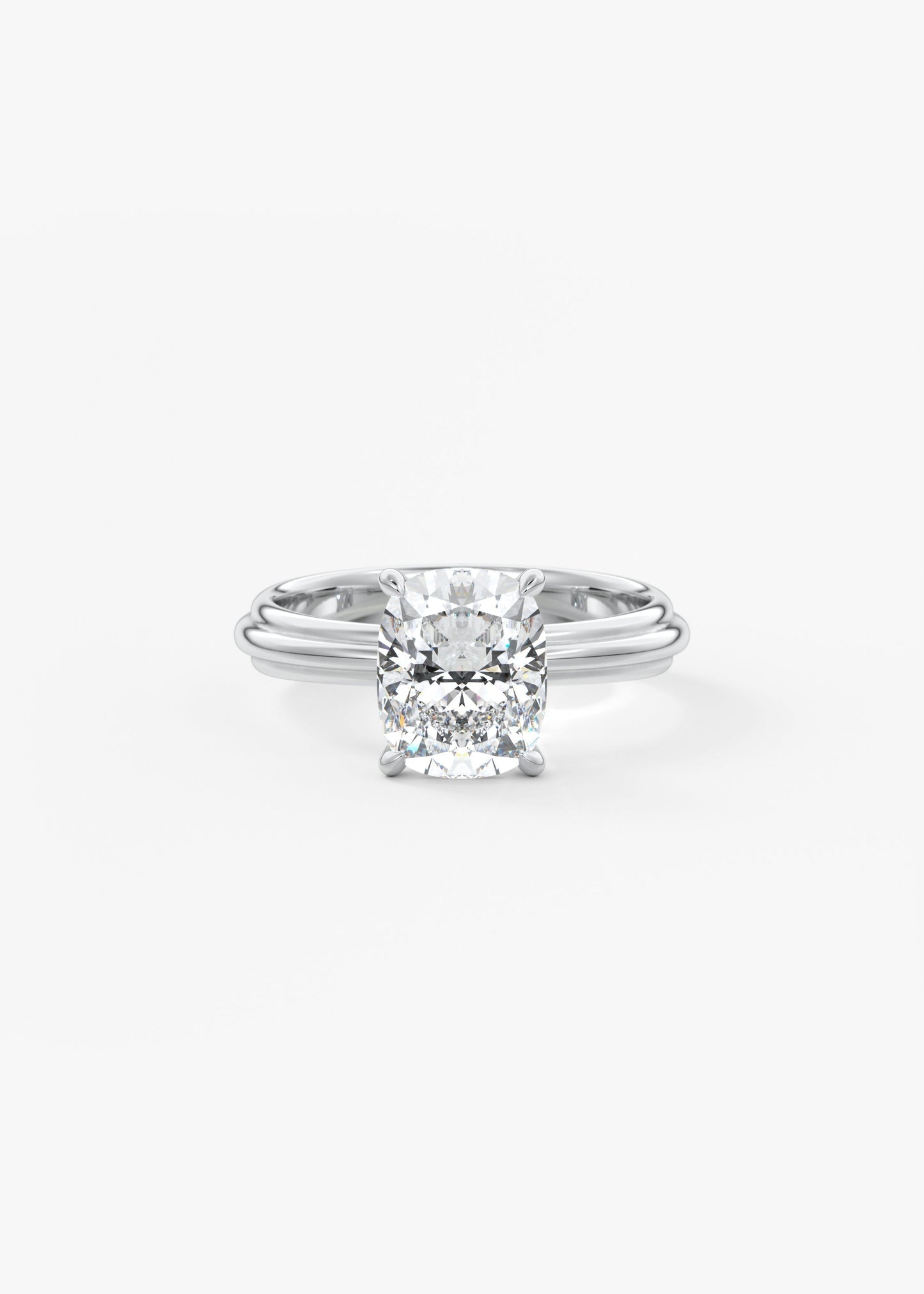 Cushion Solitaire Triple Shank Lab Grown Diamond Engagement Ring
