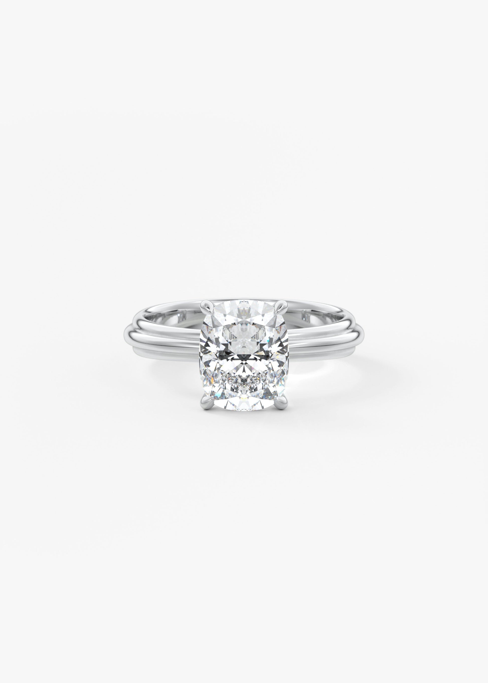 Cushion Solitaire Triple Shank Lab Grown Diamond Engagement Ring