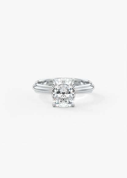 Cushion Solitaire Triple Shank Lab Grown Diamond Engagement Ring