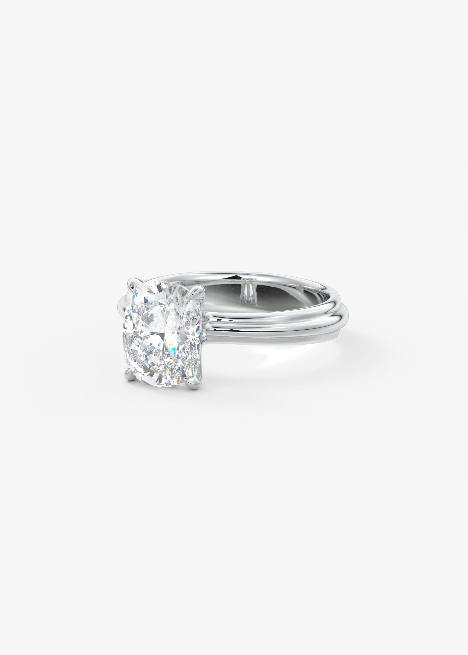 Cushion Solitaire Triple Shank Lab Grown Diamond Engagement Ring