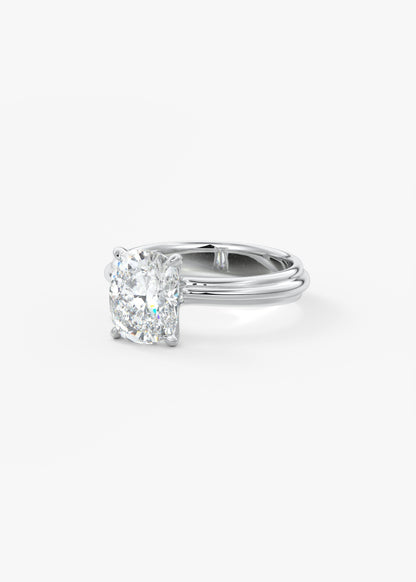 Cushion Solitaire Triple Shank Lab Grown Diamond Engagement Ring