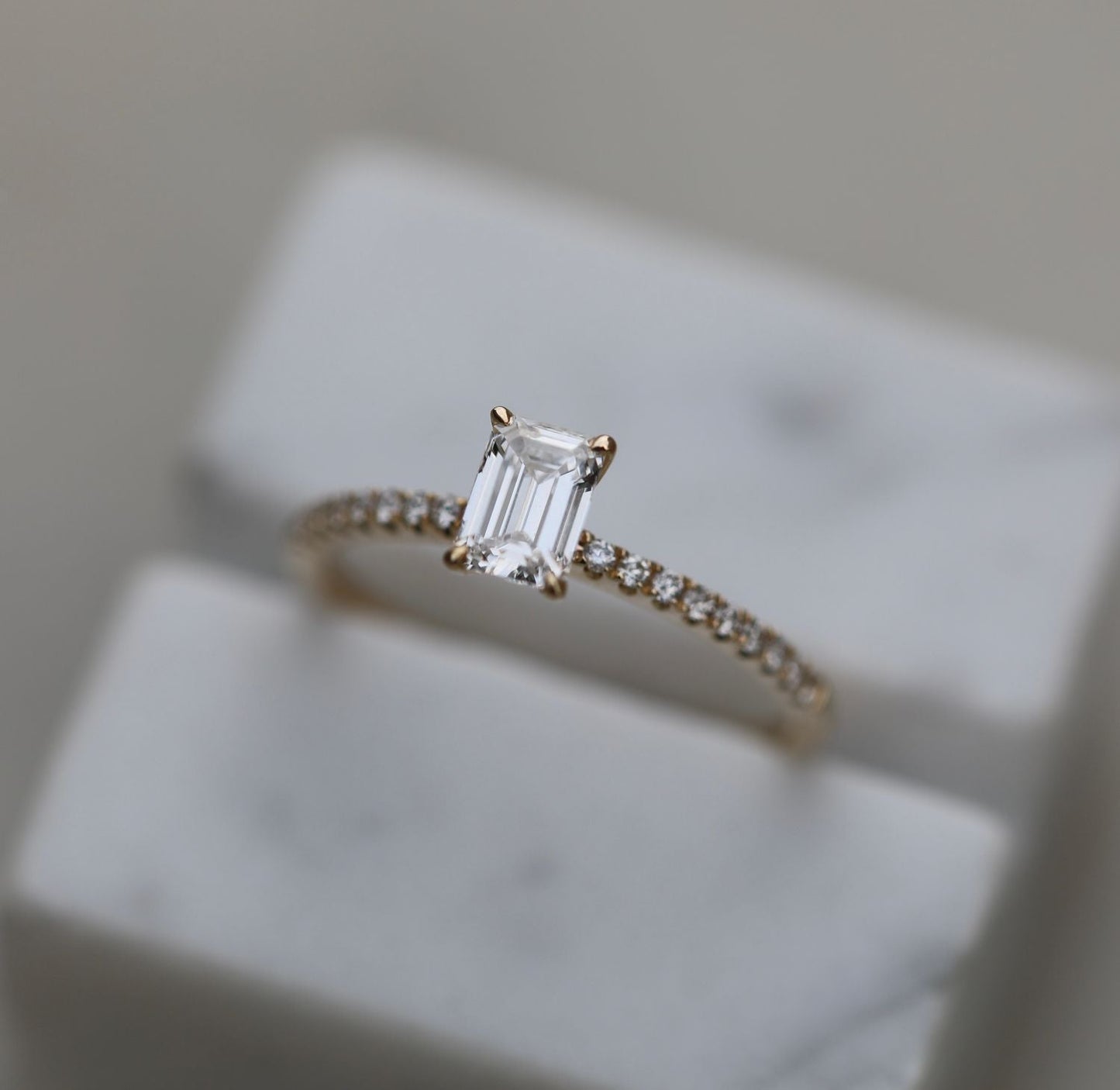 Emerald Cut Pave Lab Grown Diamond Engagement Ring