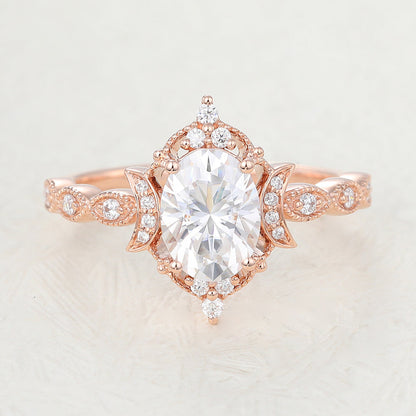 Oval Vintage Art Deco Lab-Grown Diamond Engagement Ring