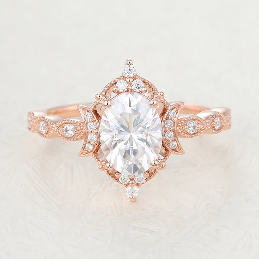 Oval Vintage Art Deco Lab-Grown Diamond Engagement Ring