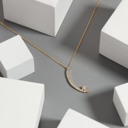 0.5 TCW Round Shape Moissanite Moon & Star Necklace