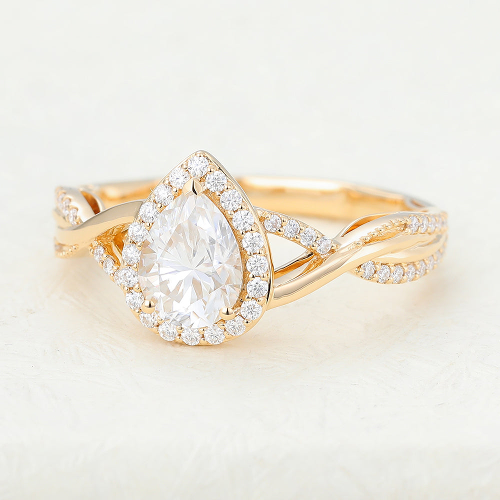 Pear Halo Pave & Twisted Pave Lab-Grown Diamond Engagement Ring