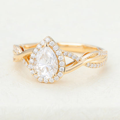 Pear Halo Pave & Twisted Pave Lab-Grown Diamond Engagement Ring