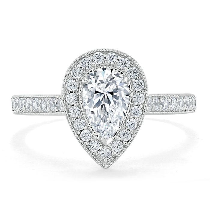 1.52 CT Pear Cut Halo Channel Pave Moissanite Engagement Ring 1