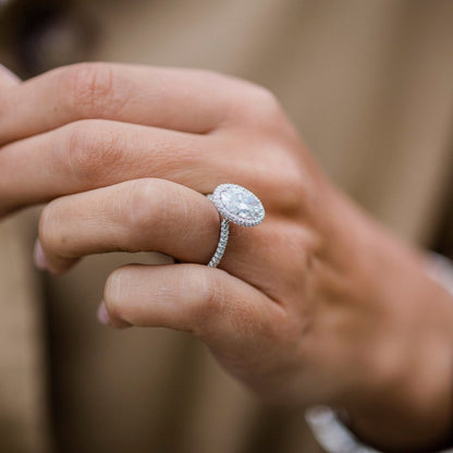 Oval Halo & Pave Lab Grown Diamond Engagement Ring