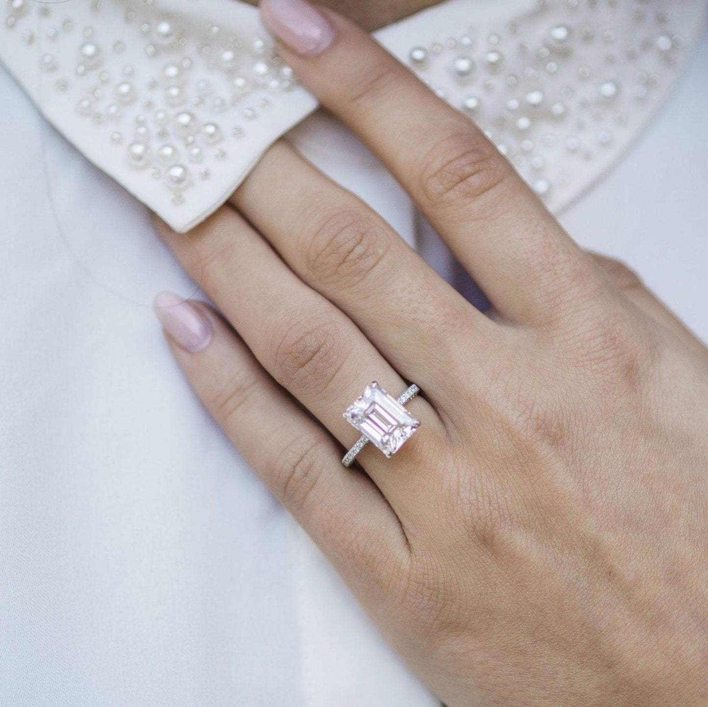 Emerald Pave Lab Grown Diamond Engagement Ring