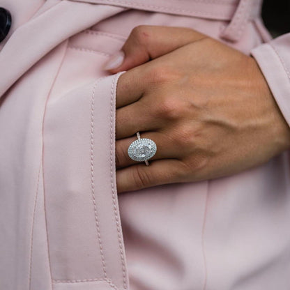 Oval Double Halo & Pave Lab Grown Diamond Engagement Ring