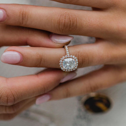 Cushion Halo & Pave Lab Grown Diamond Engagement Ring