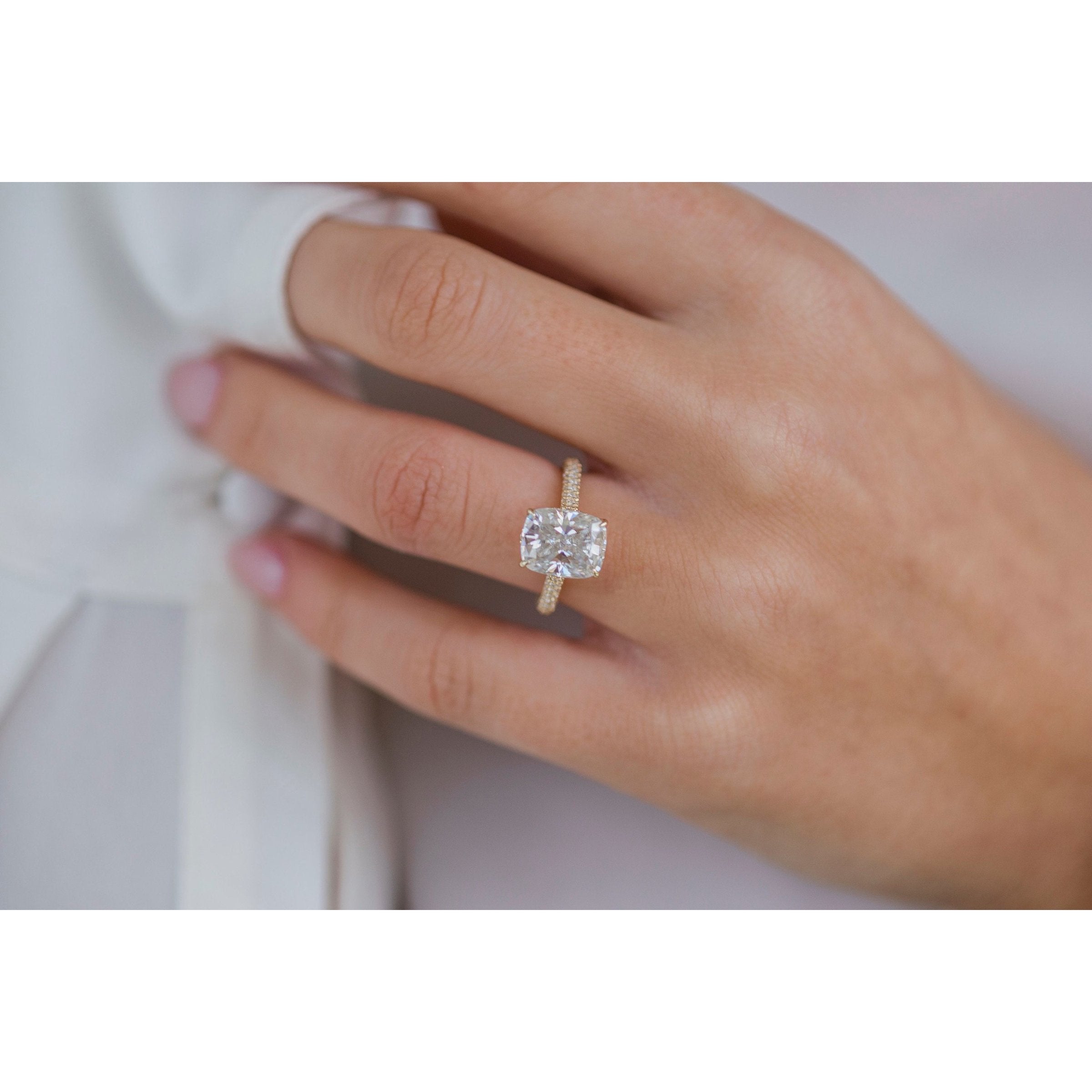 3.20 CT Elongated Cushion Solitaire Hidden Halo Moissanite Engagement Ring 2