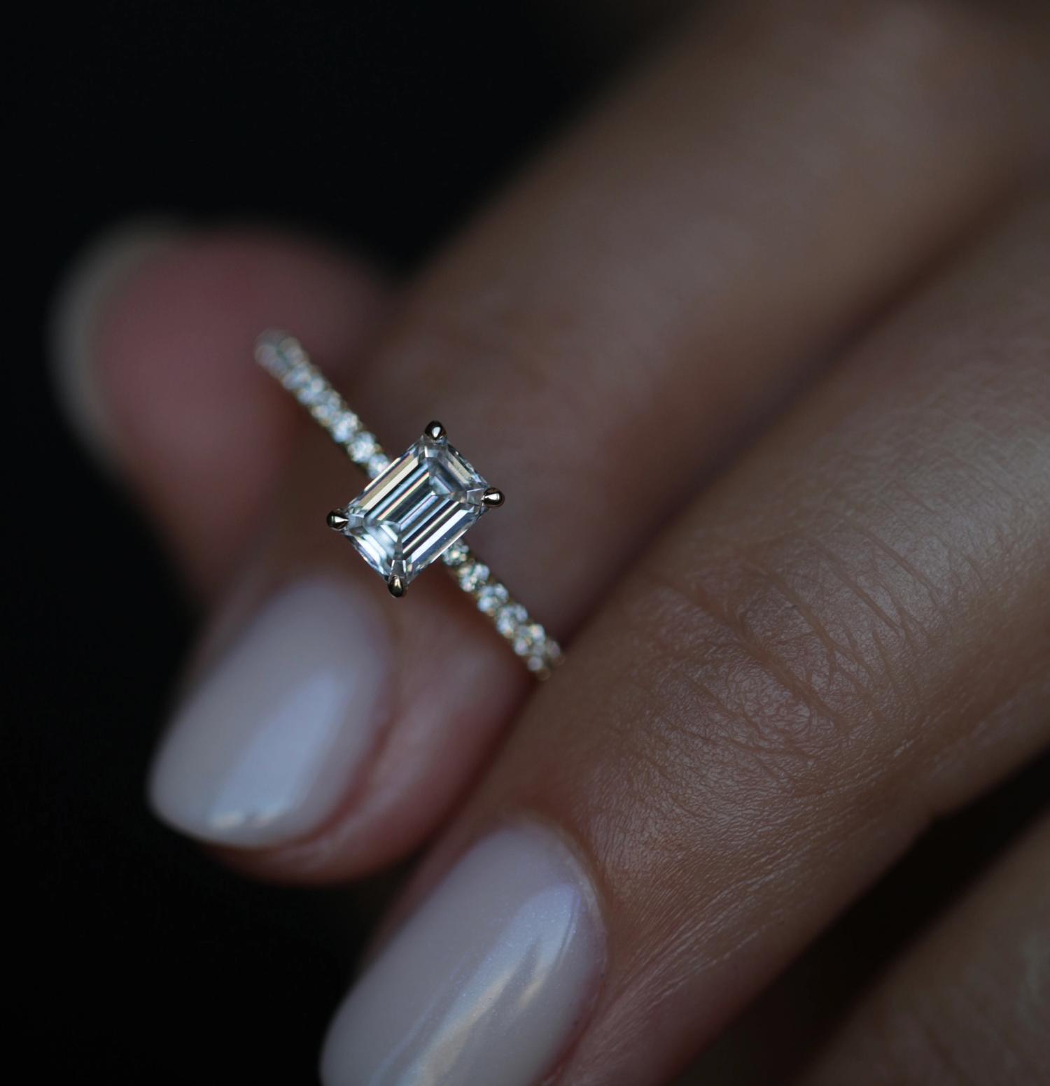 Emerald Cut Pave Lab Grown Diamond Engagement Ring