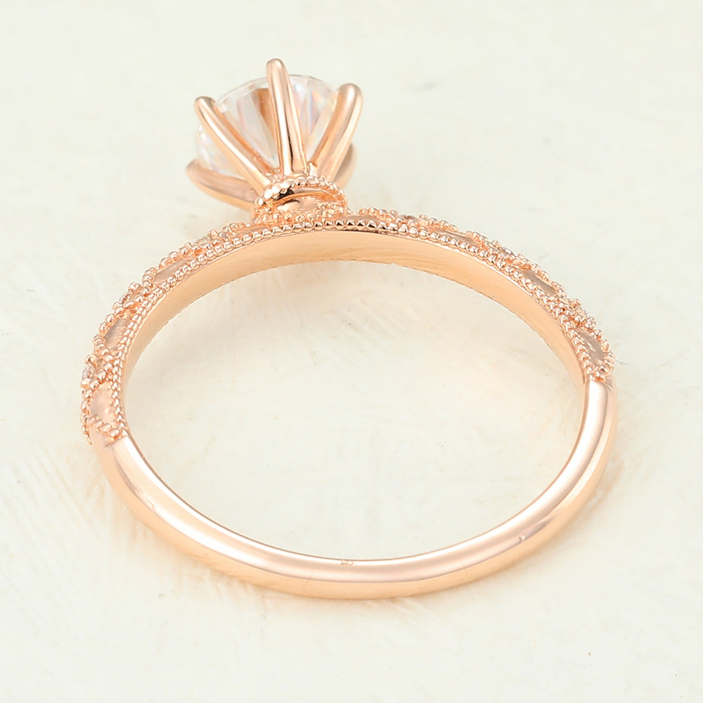 Round Milgrain Pave Lab-Grown Diamond Engagement Ring