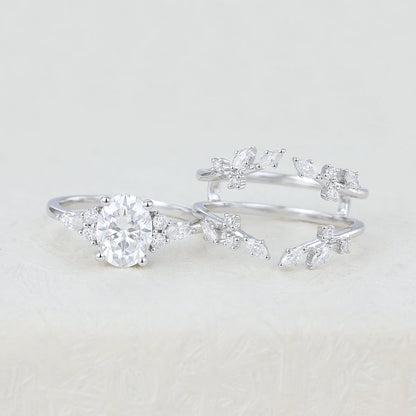 1.33 CT Oval Moissanite Vintage Cluster Bridal Ring Set 6