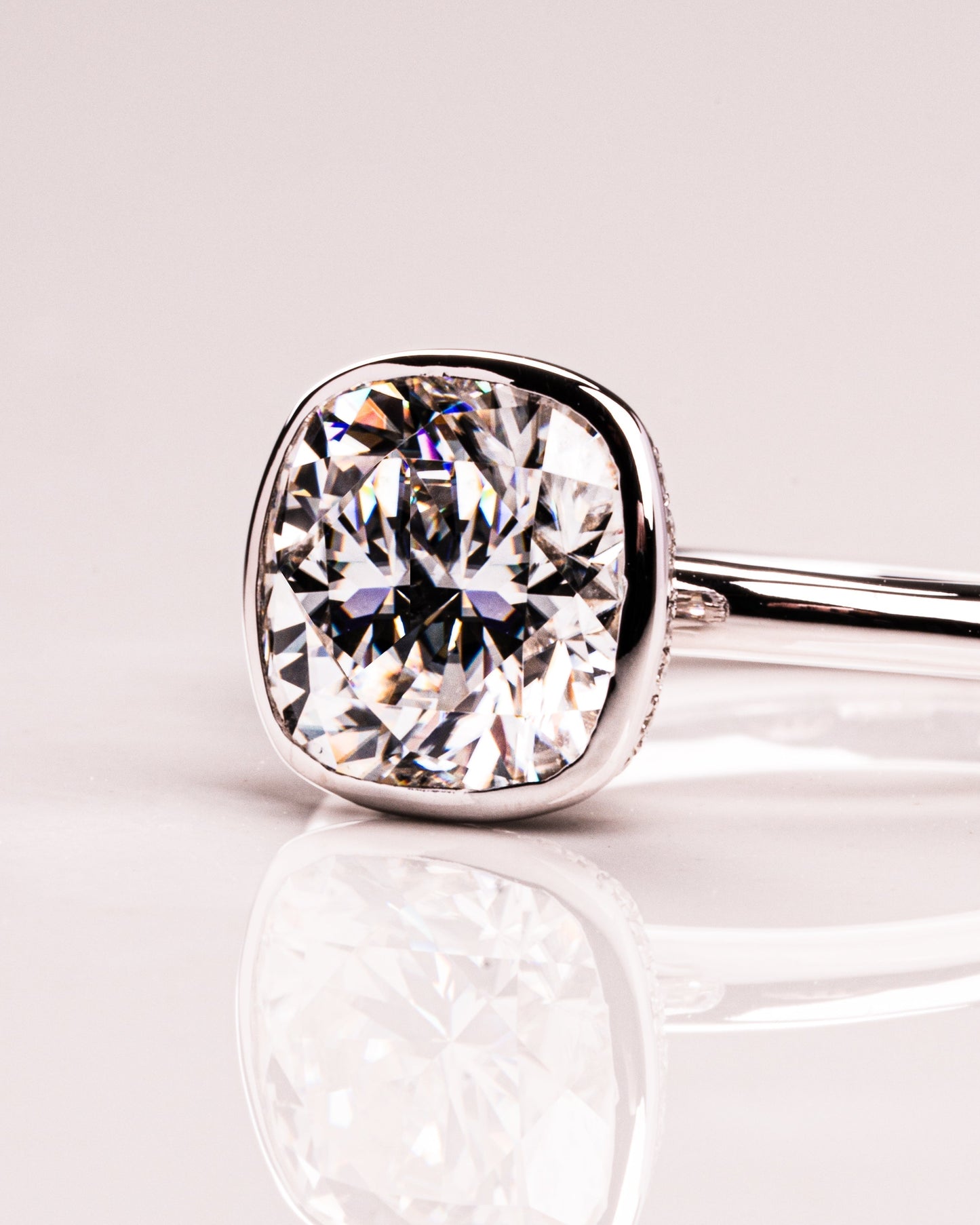 2.15 CT Cushion Hidden Halo Bezel Lab Grown Diamond Engagement Ring