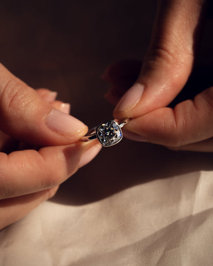 2.15 CT Cushion Hidden Halo Bezel Lab Grown Diamond Engagement Ring